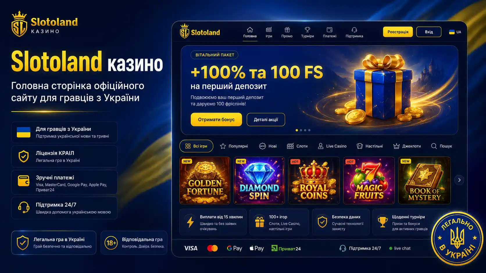 Slotoland казино — головна сторінка офіційного сайту для гравців з України