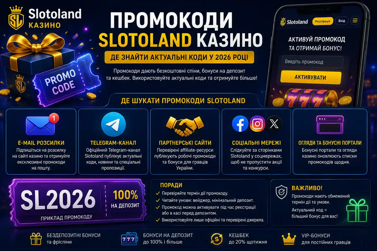 Промокоди Slotoland казино — де знайти актуальні коди у 2026 році