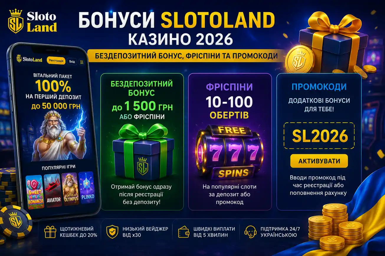 Бонуси Slotoland казино 2026: бездепозитний бонус, фріспіни та промокоди